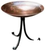 Burnt Copper Birdbath with Tripod Stand – Hammered Copper Finish Bowl & Wrought Iron Base for Garden, Deck & Tabletop by Oakestry
