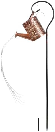 Outdoor Decorative LED Watering Can Light Stake, Copper Metal Garden Art with Star Pattern, Black Stand, Outdoor Solar Fountain by Unknown