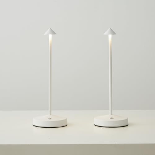 2 PACK Cordless Lamps,Battery Rechargeable Table Lamp,Portable Lamps,2 Level Brightness Dimmable Night Light,Minimalist Design,Cordless Table Lamps for Living Room/Restaurant/Couple Dinne(White) by EypidLighting