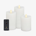 Luminara Realistic Flameless LED Candle White Set of 3, Battery Operated with Remote Control, Moving Flame Pillar Timer Funtion Melted Top Safe by Luminara
