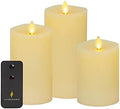 Luminara Realistic Flameless LED Set of 3 Ivory Pillar Candles, Home Safe Moving Flame Melted Top Illumination, Battery Operated Remote Control w/Timer by Luminara