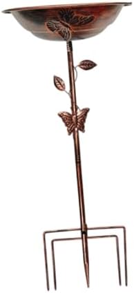 Bird Bath Bowl Outdoor Birdbath Birdfeeder Iron Decor Metal Stake Patio Stand Spa Decoration Vintage Copper Iron Build for Long, Red Bronze Butterfly - Image 7