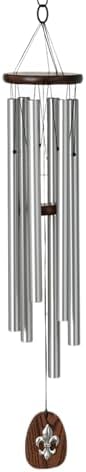 Woodstock Chimes Fleur de lis Wind Chime for Outside, Medium Silver 31" Windchime Tuned to La Marseillaise France's National Anthem ADFL1 by WoodstockChimes