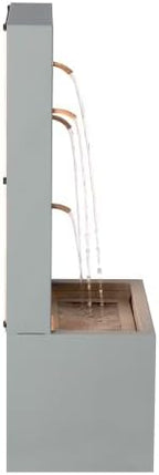 30.7" Outdoor Wall Fountain, Leaf Cutout Waterfall Fountain with LED Lights, Garden Wall Decor for Patio, Light Grey - Image 7