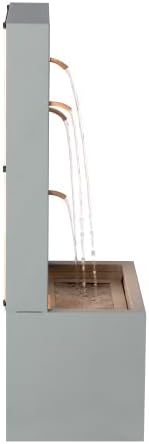 30.7" Outdoor Wall Fountain, Leaf Cutout Waterfall Fountain with LED Lights, Garden Wall Decor for Patio, Light Grey - Image 7