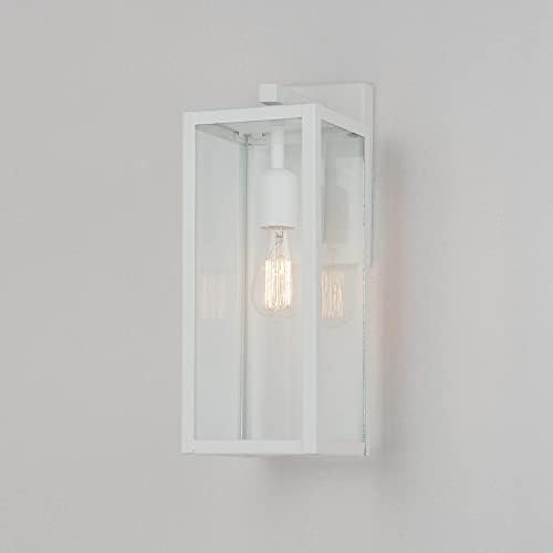 Globe Electric 44836 Bowery 1-Light Outdoor Indoor Wall Sconce, Matte White, Clear Glass Shade - Image 6