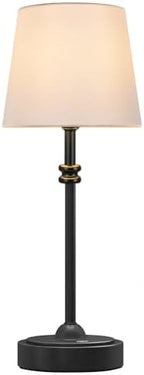 ONEWISH Cordless Lamp-Battery Operated Table lamp, 4000mAh Rechargeable, Stepless Dimmable, Small Touch Bedside Lamp with White LampsShade, 2700K Warm Ambient Light for Dining, Patio, Bathroom(Black) by onewish