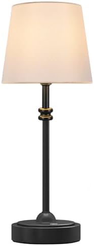 ONEWISH Cordless Lamp-Battery Operated Table lamp, 4000mAh Rechargeable, Stepless Dimmable, Small Touch Bedside Lamp with White LampsShade, 2700K Warm Ambient Light for Dining, Patio, Bathroom(Black) by onewish