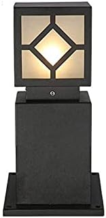 Outdoor Pedestal Light, Modern Black Bollard Lamp with Geometric Cutout Shade for Garden Pathway Driveway Deck, IP55 Waterproof Minimalist Cast Aluminum Landscape Lighting by Unknown