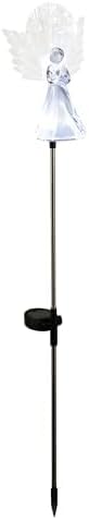 Alpine Corporation 37”H Outdoor Solar Angel Garden Stakes with Fiber Optic Wings and LED Lights (Set of 2) - Image 2