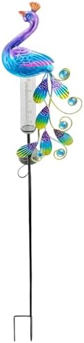 40.2 in Outdoor Solar Powered Garden Peacock Rain Gauge Stake Light, Metal Peacock Garden Light with Jewel Accents, Solar Lamp for Yard Art Decor by Unknown