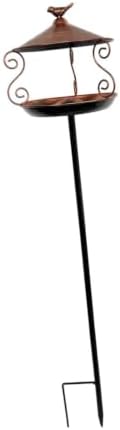 Bird Feeder Iron Standing Bird Bath Feeding Station Decorative Stake Birdbath Bowl Easy Installation Weatherproof Suitable for Outdoor Garden Lawn Cou, Copper Color by LeeQinersw