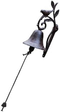 Cast Iron Flower Bird Bell Rustic Retro Wall Decor Brown Iron by PRETYZOOM