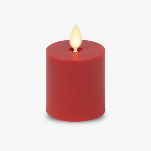Luminara Outdoor Votive Flameless LED Candle, Cherry Red 2" x 3.2", Moving Flame Battery Operated Timer Remote Ready IPX4 Matte Plastic Finish by Luminara
