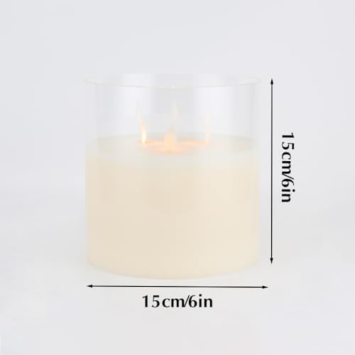 JHY DESIGN Large 3-Wick Glass Flameless Candles 6''High Battery Operated Dancing Flame Flickering LED Pillar Candles with 6-Hour Timer Feature Moving Wick Large Candle for Home Party - Image 3