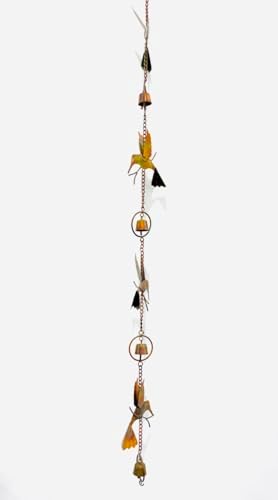 Hummingbirds & Bells Rain Chain, Flamed Copper Colored Hummingbird Wind Chimes for Outside, Large Metal Decorative Rain Chain for Gutters, Outdoor Garden, Patio, Porch & Yard Hanging Decor - Image 3