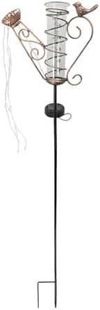 Solar Watering Can Lights, Iron Kettle Rain Gauge with Bird Accent, 6 in Glass Tube, LED String Lights, Rustproof Metal, Easy to Install Patio Yard Decor Statue, 36 x 8.5 x 2 in by Unknown