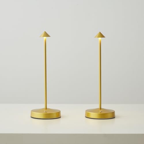 2 PACK Cordless Lamps,Battery Rechargeable Table Lamp,Portable Lamps,2 Level Brightness Dimmable Night Light,Minimalist Design,Cordless Table Lamps for Living Room/Restaurant/Couple Dinner(Gold) by EypidLighting