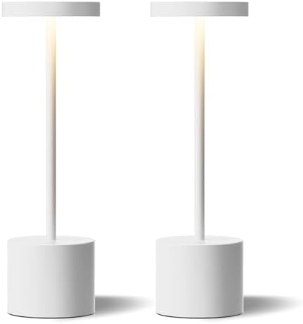 Kakanuo White Cordless Lamp Set, Rechargeable Lamp, 3 Color Temperature, LED Outdoor Wireless Lamps, Battery Operated Lamps, Stepless Dimmable, Touch Control by KakanuoLightings