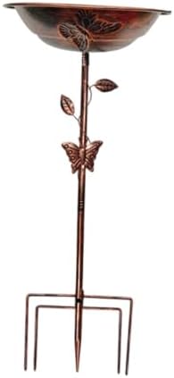 Bird Bath Bowl Outdoor Birdbath Birdfeeder Iron Decor Metal Stake Patio Stand Spa Decoration Vintage Copper Iron Build for Long, Red Bronze Butterfly - Image 6