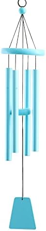 Wind Chimes Outdoor Deep Tone 24" 4 Aluminum Tubes Tuned Wooden Metal Wind Bell Indoor Sympathy Memorial Wind Chimes Living Room Balcony Window Decor Gift for Family Friends Children (Light Blue) by TFu