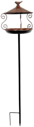predolo Bird Feeder Standing Bird Bath Feeding Station Equipped with Metal Stake and Bowl Iron for Weatherproof Use Suitable for Garden Decor Backyard, Copper Color by Unknown