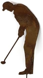 Hobby and Leisure Style Rustic or Powder Coated Metal Garden Stake or Stand (Medium Golfer 28" Tall Including Stake, Naturally Rusted) - Image 2