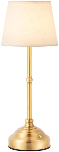 Cordless Table Lamp, Rechargeable Desk Lamp with Fabric Shade, 5400mAH Battery Operated 3 Color Stepless Dimming, Portable Touch Bedside Lamp Home Decor for Dining, Counter (Brushed Gold) by Keysays