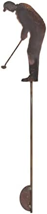 Hobby and Leisure Style Rustic or Powder Coated Metal Garden Stake or Stand (Small Golfer 24" Tall Including Stake, Naturally Rusted) - Image 2