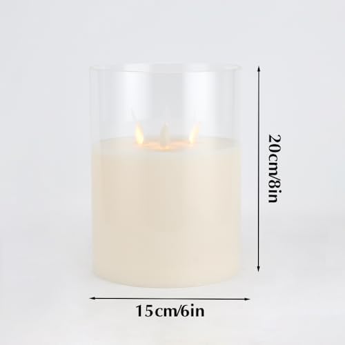 JHY DESIGN 3-Wick Glass Flameless Candles 8''High Battery Operated Dancing Flame Flickering LED Pillar Candles with 6-Hour Timer Feature Real Wax Moving Wick Candle for Home Wedding Party Festival - Image 3
