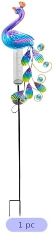 40.2 in Outdoor Solar Powered Garden Peacock Rain Gauge Stake Light, Metal Peacock Garden Light with Jewel Accents, Solar Lamp for Yard Art Decor - Image 3