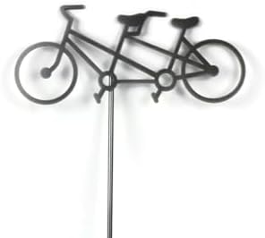 Hobby and Leisure Style Rustic or Powder Coated Metal Garden Stake or Stand (Tandem Bicycle 23" Tall Including Stake, Metallic Dark Gray) by Handmade