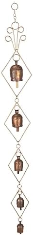 Rustic Gold Metal Wind Chimes for Outside Yard Decor – 33" Diamond Frame Hanging Wind Catcher - Bronze Finish Garden Accent for Porch, Balcony, Meditation, Memorial, or Outdoor Entryway by Vivanta