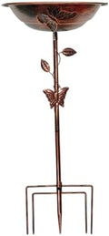 Bird Bath Bowl Outdoor Birdbath Birdfeeder Iron Decor Metal Stake Patio Stand Spa Decoration Vintage Copper Iron Build for Long, Red Bronze Butterfly by Unknown