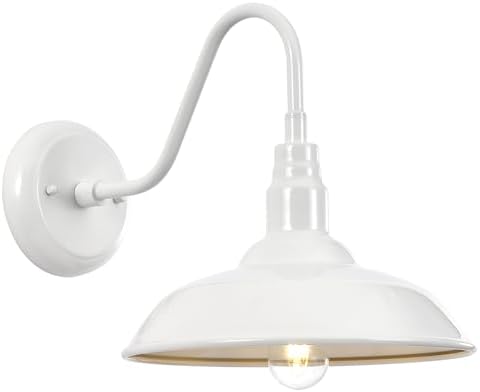 10 Inch Dome Outdoor Gooseneck Barn Light Fixture White Exterior Barn Wall Lantern, Farmhouse Porch Outside Wall Mount Lighting, Waterproof Outdoor Coach Wall Sconce for Garage, Patio by GOALPLUS