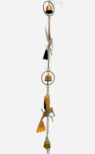 Hummingbirds & Bells Rain Chain, Flamed Copper Colored Hummingbird Wind Chimes for Outside, Large Metal Decorative Rain Chain for Gutters, Outdoor Garden, Patio, Porch & Yard Hanging Decor - Image 4