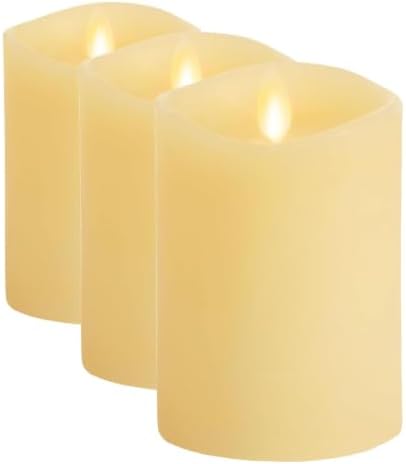 Luminara Realistic Artificial Moving Flame Pillar Candle - Moving Flame LED Battery Operated Lights - Unscented - Remote Ready - Remote Sold Separately - Ivory - 3" x 4.5" (Pack of 3) by Luminara