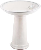 Esschert Design FB423 Bath on Pedestal with Bird, Ceramic, White by Esschert+Design+USA