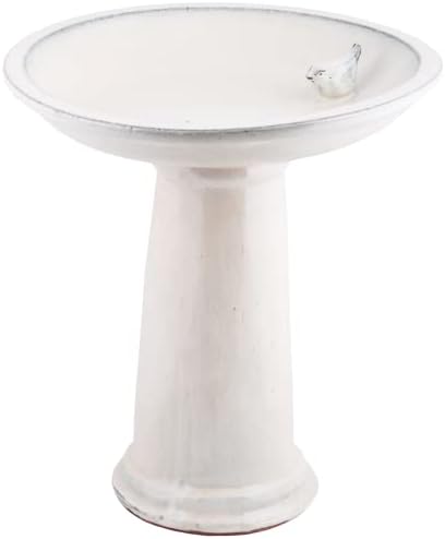 Esschert Design FB423 Bath on Pedestal with Bird, Ceramic, White by Esschert+Design+USA