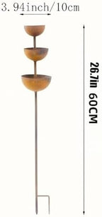 3 Tier Rusted Metal Rain Catcher Stake, Rustic Stacked Bowls Rain Gauge Garden Decor, Vintage Outdoor Yard Art for Lawn Patio Backyard (2) - Image 7