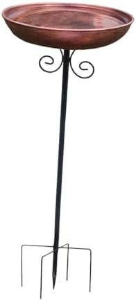 Iron Birdbath with Garden Stakes 31.89 Inch Copper Drinking Feeder Tray Food Water Bowl for Courtyard Yard Hummingbird - Image 4