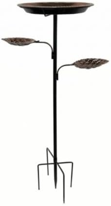 Bird Bath Feeder Elevated Tray Bowl Basin Stake with Iron Metal Decor for Wildlife and Feeding Quick Stake Mount Suitable for Backyard Garden Patio, Copper, Leaf Bird Feeder by Unknown