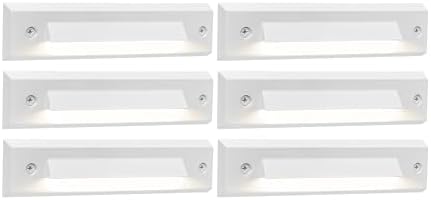 GKOLED 6 Pack LED Low Voltage Stair Lights, Linear Shape Cutoff Outdoor Step Lights, Landscape Lighting, 2W 9-15V AC/DC 3000K Waterproof Accent Deck Lights, Die-cast Aluminum, Glossy White by GKOLED