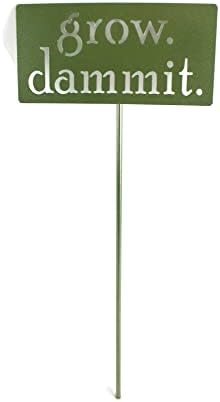 Grow. Dammit. Metal Garden Stake 20 to 28 Inches Tall (Small 20", Metallic Green) - Image 2