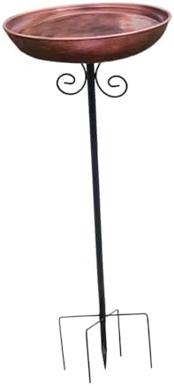 Iron Birdbath with Garden Stakes 31.89 Inch Copper Drinking Feeder Tray Food Water Bowl for Courtyard Yard Hummingbird - Image 3