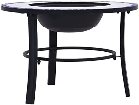 Mosaic Fire Pit Blue and White 26.8 Inch Ceramic Tabletop for Patio Garden, Steel Bowl with Three-Leg Stand for Wood Logs Charcoal BBQ - Image 4