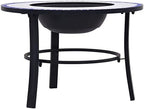 Outdoor Fire Pit Bowl Blue White Mosaic Ceramic 26.8 Inch Steel Fire Pit for Garden Patio with Tabletop and Three-Leg Stand - Image 4