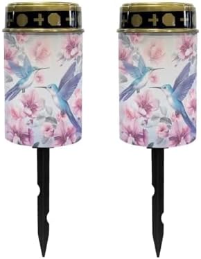 Poceacles Solar Lights Outdoor Waterproof Cemetery Solar Outdoor Candle Grave Solar Decoration Solar Votive Candles Blessed Candles for Loss of Loves One, Hummingbird Flower Blue, Pack of 2 by Poceacles