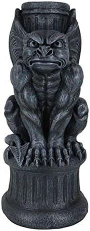 Ebros Faux Stone Gothic Crouching Winged Gargoyle Statue with Solar LED Lantern Light Post 20" Tall Decor Figurine - Image 6