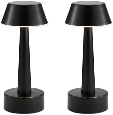 2 Pack Small Cordless Table Lamp for Restaurant, Black Metal Lamp by Buynow